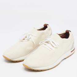 Pre Owned Loro Piana White/Grey Knit Fabric and Leather 360 LP Flexy Walk Lace Up Sneakers Size 44