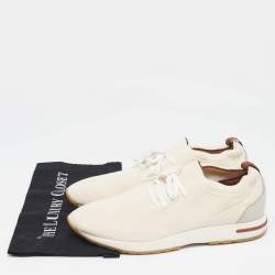 Pre Owned Loro Piana White/Grey Knit Fabric and Leather 360 LP Flexy Walk Lace Up Sneakers Size 44