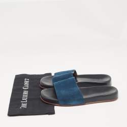 Pre Owned Loro Piana Dark Blue Suede Flat Slides Size 43