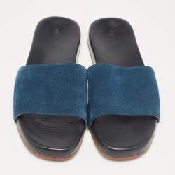 Pre Owned Loro Piana Dark Blue Suede Flat Slides Size 43