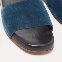 Pre Owned Loro Piana Dark Blue Suede Flat Slides Size 43