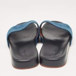 Pre Owned Loro Piana Dark Blue Suede Flat Slides Size 43