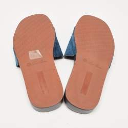 Pre Owned Loro Piana Dark Blue Suede Flat Slides Size 43