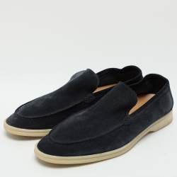Pre Owned Loro Piana Navy Blue Suede Summer Walk Loafers Size 44