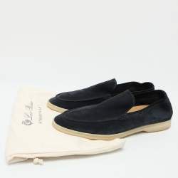 Pre Owned Loro Piana Navy Blue Suede Summer Walk Loafers Size 44