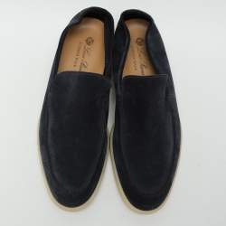 Pre Owned Loro Piana Navy Blue Suede Summer Walk Loafers Size 44
