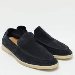 Pre Owned Loro Piana Navy Blue Suede Summer Walk Loafers Size 44
