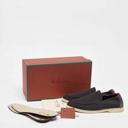 Pre Owned Loro Piana Grey Fabric and Suede Summer Walk Loafers Size 41.5