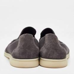 Pre Owned Loro Piana Grey Fabric and Suede Summer Walk Loafers Size 41.5