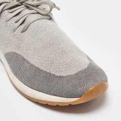 Pre Owned Loro Piana Grey Fabric and Leather 360 LP Flexy Walk Lace Up Sneakers Size 46