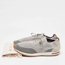 Pre Owned Loro Piana Grey Fabric and Leather 360 LP Flexy Walk Lace Up Sneakers Size 46