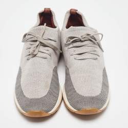 Pre Owned Loro Piana Grey Fabric and Leather 360 LP Flexy Walk Lace Up Sneakers Size 46
