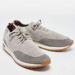 Pre Owned Loro Piana Grey Fabric and Leather 360 LP Flexy Walk Lace Up Sneakers Size 46