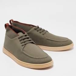 Pre Owned Loro Piana Green Canvas Lace Up Sneakers Size 44