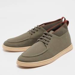 Pre Owned Loro Piana Green Canvas Lace Up Sneakers Size 44