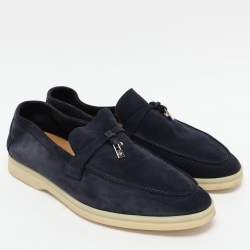Pre Owned Loro Piana Navy Blue Suede Summer Charms Walk Loafers Size 42