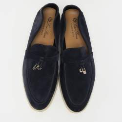 Pre Owned Loro Piana Navy Blue Suede Summer Charms Walk Loafers Size 42