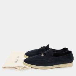 Pre Owned Loro Piana Navy Blue Suede Summer Charms Walk Loafers Size 42