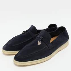 Pre Owned Loro Piana Navy Blue Suede Summer Charms Walk Loafers Size 42