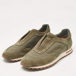 Loro Piana Green Suede and Nylon Slip On Sneakers Size 43