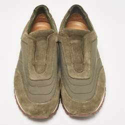 Loro Piana Green Suede and Nylon Slip On Sneakers Size 43