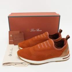 Pre Owned Loro Piana Brown Knit Fabric 360 LP Flexy Walk Slip On Sneakers Size 38