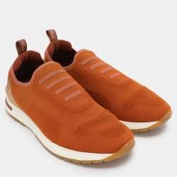 Pre Owned Loro Piana Brown Knit Fabric 360 LP Flexy Walk Slip On Sneakers Size 38