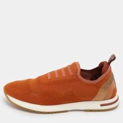 Pre Owned Loro Piana Brown Knit Fabric 360 LP Flexy Walk Slip On Sneakers Size 38