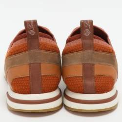 Pre Owned Loro Piana Brown Knit Fabric 360 LP Flexy Walk Slip On Sneakers Size 38