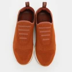 Pre Owned Loro Piana Brown Knit Fabric 360 LP Flexy Walk Slip On Sneakers Size 38