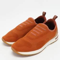 Pre Owned Loro Piana Brown Knit Fabric 360 LP Flexy Walk Slip On Sneakers Size 38