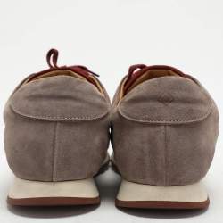 Pre Owned Loro Piana Grey/Burgundy Suede Weekend Walk Low Top Sneakers Size 46