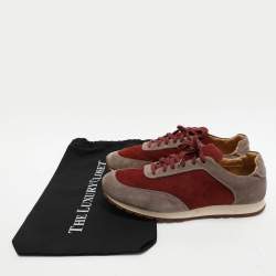 Pre Owned Loro Piana Grey/Burgundy Suede Weekend Walk Low Top Sneakers Size 46