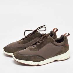 Loro Piana Olive Green Satin and Suede Modular Walk Sneakers Size 45.5