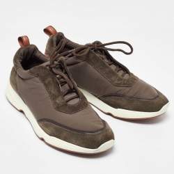 Loro Piana Olive Green Satin and Suede Modular Walk Sneakers Size 45.5