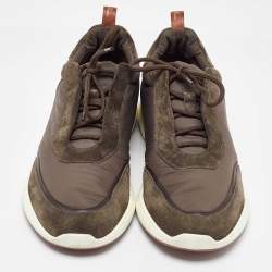 Loro Piana Olive Green Satin and Suede Modular Walk Sneakers Size 45.5