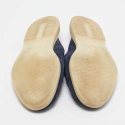 Pre Owned Loro Piana Navy Blue Suede Babouche Walk Mules Size 43.5