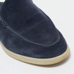 Pre Owned Loro Piana Navy Blue Suede Babouche Walk Mules Size 43.5