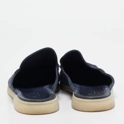 Pre Owned Loro Piana Navy Blue Suede Babouche Walk Mules Size 43.5