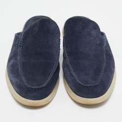 Pre Owned Loro Piana Navy Blue Suede Babouche Walk Mules Size 43.5