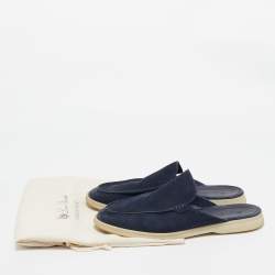 Pre Owned Loro Piana Navy Blue Suede Babouche Walk Mules Size 43.5