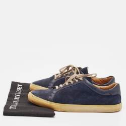 Pre Owned Loro Piana Navy Blue Suede and Leather Freetime Walk Sneakers Size 42