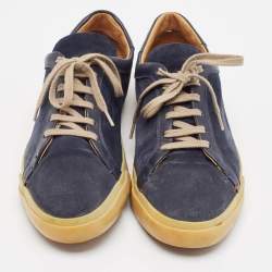 Pre Owned Loro Piana Navy Blue Suede and Leather Freetime Walk Sneakers Size 42