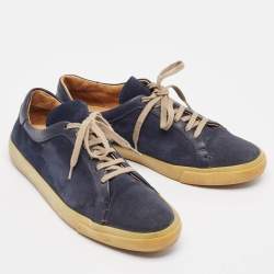 Pre Owned Loro Piana Navy Blue Suede and Leather Freetime Walk Sneakers Size 42
