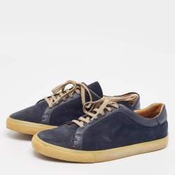 Pre Owned Loro Piana Navy Blue Suede and Leather Freetime Walk Sneakers Size 42
