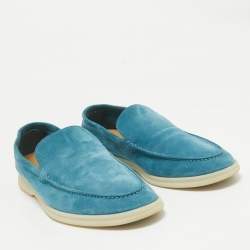 Pre Owned Loro Piana Blue Suede Summer Walk Loafers Size 43