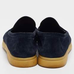 Pre Owned Loro Piana Navy Blue Suede Summer Charms Walk Loafers Size 40.5