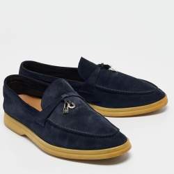 Pre Owned Loro Piana Navy Blue Suede Summer Charms Walk Loafers Size 40.5