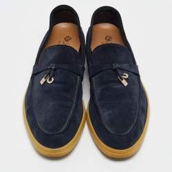 Pre Owned Loro Piana Navy Blue Suede Summer Charms Walk Loafers Size 40.5