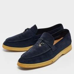 Pre Owned Loro Piana Navy Blue Suede Summer Charms Walk Loafers Size 40.5